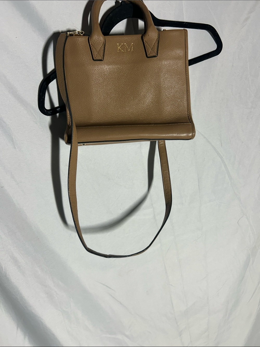 Personalized Tan Leather Satchel with Top Handles